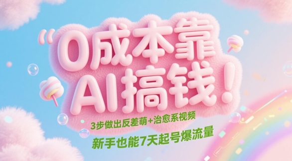 0成本靠AI搞钱！3步做出反差萌+治愈系视频，新手也能7天起号爆流量-源创极客