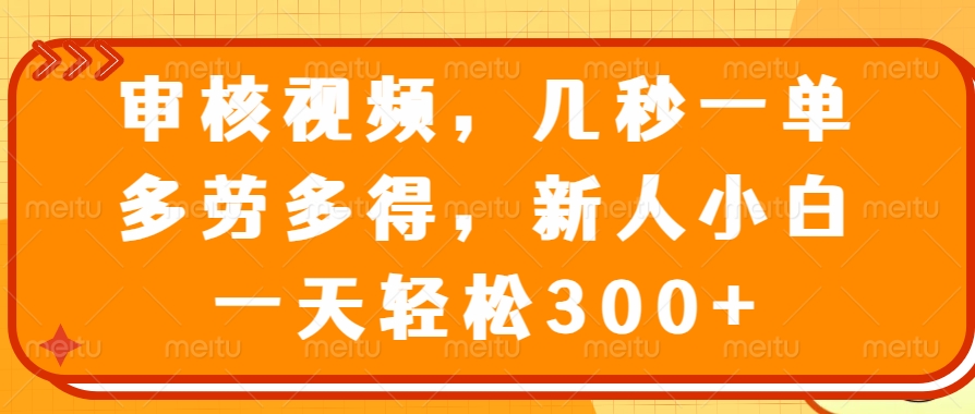 审核视频，几秒一单，多劳多得，新人小白一天轻松300+-源创极客