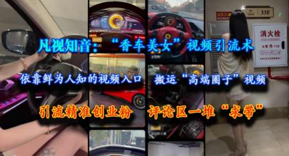 凡视知音：“香车美女”视频引流术，依靠鲜为人知的视频入口，搬运“高端圈子”视频，引流精准创业粉，评论区一堆“求带”-源创极客