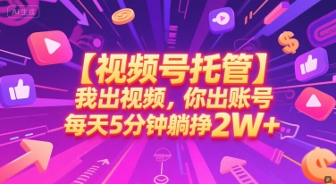 【视频号托管 】我出视频，你出账号，每天5分钟发布，最高躺挣2W+【揭秘】-源创极客