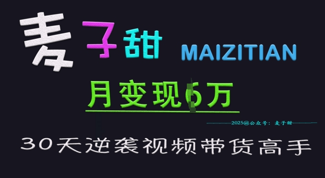 麦子甜30天逆袭视频带货高手，单月变现6W加特训营-源创极客