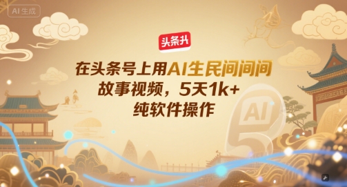在头条号上用AI生民间故事视频，5天1k+，纯软件操作-源创极客