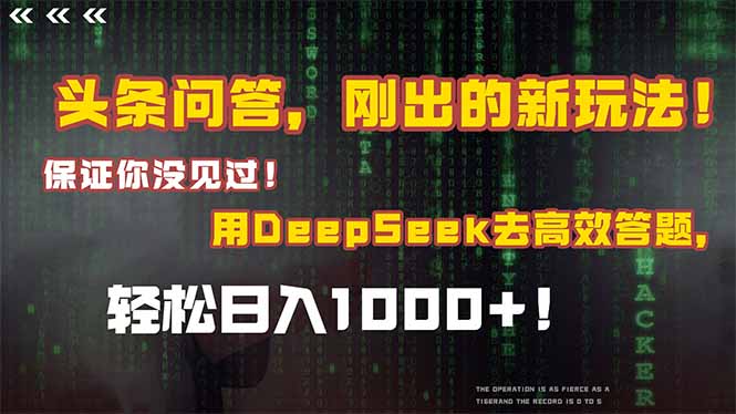 头条问答，刚出的新玩法！保证你没见过！结合Deepseek高效答题，日入1000+-源创极客