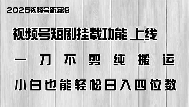 视频号短剧挂载功能上线，一刀不剪纯搬运，小白也能轻松日入四位数-源创极客