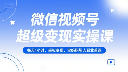 微信视频号超级变现实操课，每天1小时，轻松变现，宝妈职场人副业首选-源创极客