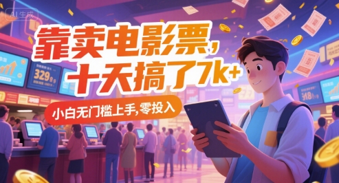靠卖电影票，十天搞了7k+，小白无门槛上手，零投入【揭秘】-源创极客