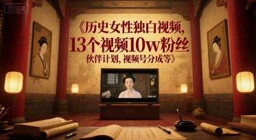 历史女性独白视频，13个视频10w粉丝，伙伴计划，视频号分成等-源创极客