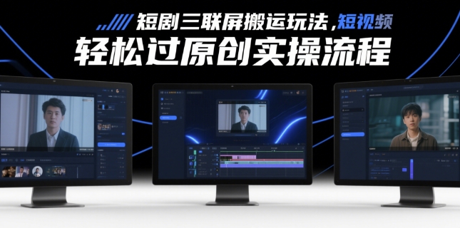 短剧三联屏搬运玩法，短剧搬运轻松过原创实操流程-源创极客
