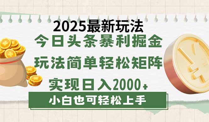 今日头条2025最新玩法，思路简单，复制粘贴，轻松实现矩阵日入2000+-源创极客