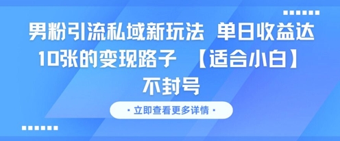 男粉引流私域新玩法，单日收益达10张的变现路子 【适合小白】不封号-源创极客
