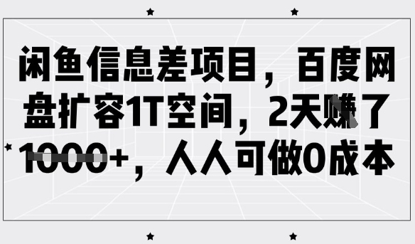 闲鱼信息差项目，百度网盘扩容1T空间，2天收益1k+，人人可做0成本-源创极客