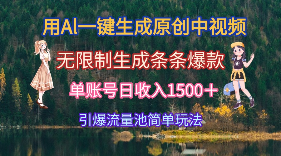 用Al一键生成原创中视频，无限制生成条条爆款，单账号日收入1500＋引爆...-源创极客