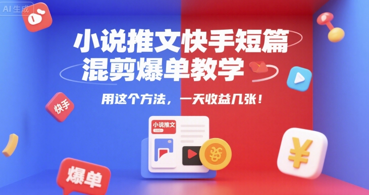 小说推文快手短篇混剪爆单教学，用这个方法，一天收益几张-源创极客