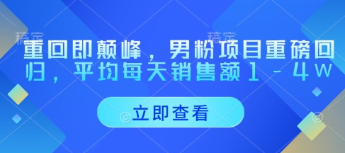 重回即颠峰，男粉项目重磅回归，平均每天销售额1-4W-源创极客