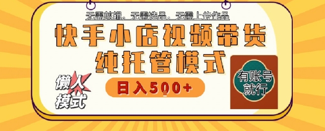 快手小店托管代运营，无需剪辑，无需选品，无需上传作品，全程无需操作，轻松月入5k+【揭秘】-源创极客