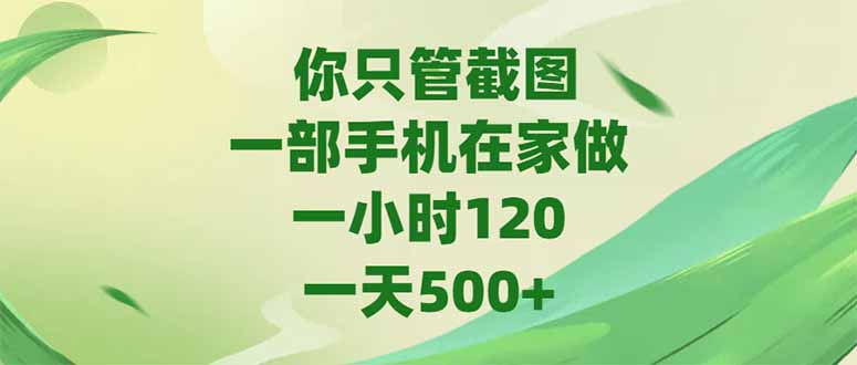 你只管截图，一部手机在家做，一小时120，-天500+-源创极客