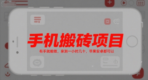 手机搬砖项目，有手就能做，亲测一小时几十，苹果安卓都可以-源创极客