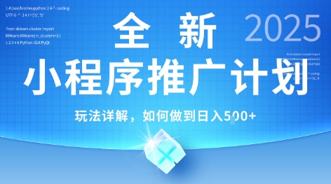 2025年最新小程序推广计划，简单操作，独家技术，日均5张+【揭秘】-源创极客