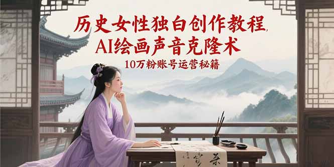 历史女性独白创作教程，AI绘画声音克隆术，10万粉账号运营秘籍-源创极客