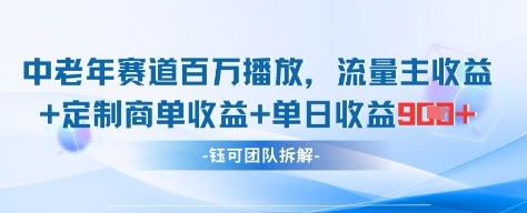 中老年赛道百万播放+流量主收益+定制收益，单日收益9张-源创极客