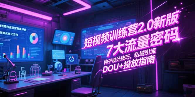 短视频训练营2.0新版，7大流量密码/钩子设计技巧/私域引流/DOU+投放指南-源创极客