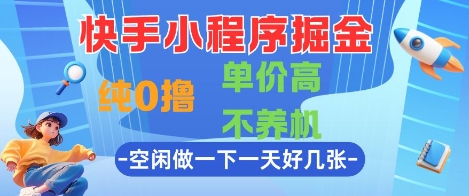 快手小程序掘金，纯0撸，单价高不养机 利用空闲时间做一做，一天好几张【揭秘】-源创极客