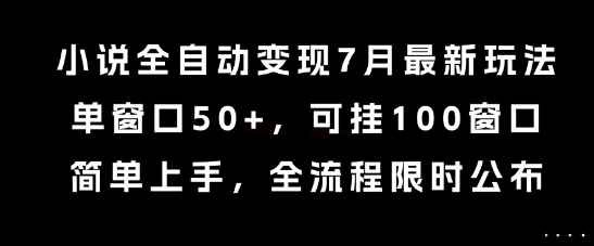 小说全自动变现7月玩法，单窗口50+，可挂100窗口，简单上手，全流程限时公布【揭秘】-源创极客