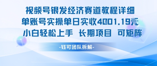 视频号银发经济赛道单账号实操单日实收1k+，小白轻松上手长期项目-源创极客