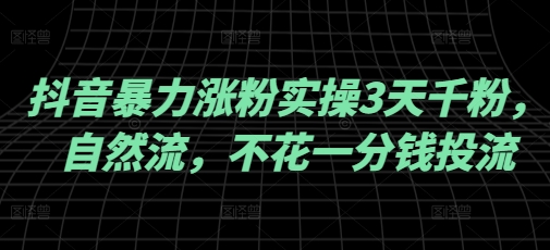 抖音暴力涨粉实操3天千粉，自然流，不花一分钱投流，实操经验分享-源创极客