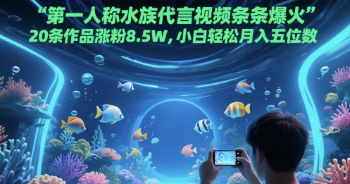 第一人称水族代言视频条条爆火，20条作品涨粉8.5W，小白轻松月入五位数-源创极客