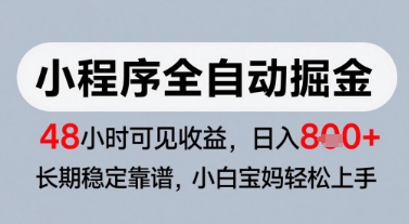 微信小程序全自动掘金，快速见收益，长期稳定靠谱，零基础友好，日入8张【揭秘】-源创极客