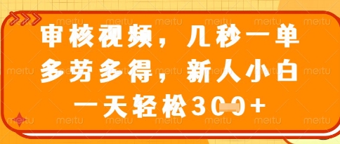 视频审核员，几秒一单，不限时间，不限地点，多做多得，新人小白一天轻松几张+【揭秘】-源创极客