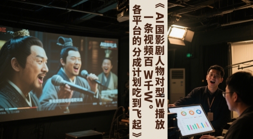 AI三国影视剧人物对口型唱歌玩法，一条视频百W千W播放，各平台的分成计划吃到飞起-源创极客