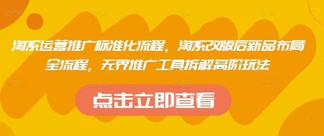 淘系运营推广标准化流程，​淘系改版后新品布局全流程，无界推广工具拆解高阶玩法-源创极客