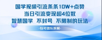 国学视频引流条条10W+点赞当日引流变现超4位数-源创极客