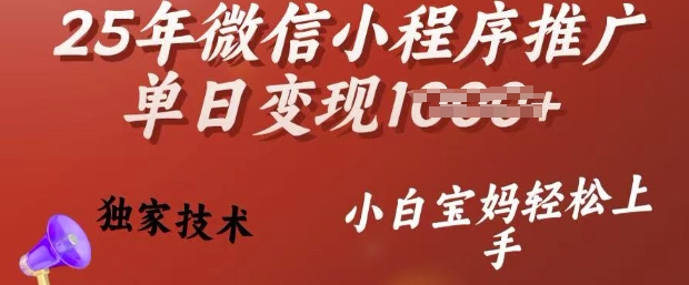 25年微信小程序推广单日变现多张，独家技术，小白宝妈轻松上手【揭秘】-源创极客