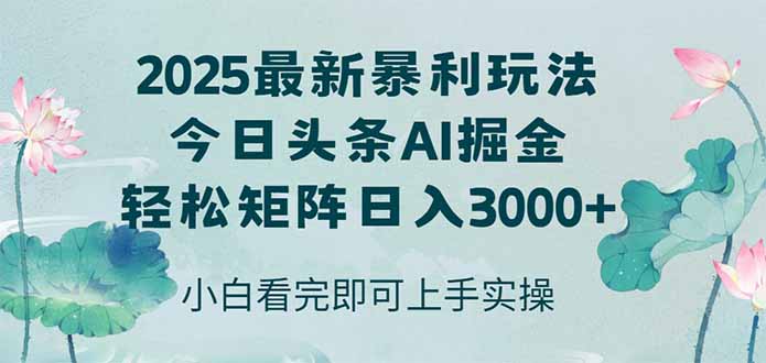 今日头条2025年最新暴利玩法，思路简单，复制粘贴，轻松实现矩阵日入3000+-源创极客
