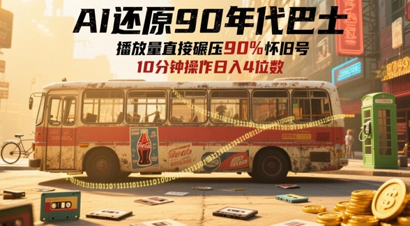 AI还原90年代巴士，一帧就让70后泪崩，播放量直接碾压90%怀旧号，每天操作十分钟，日入四位数-源创极客